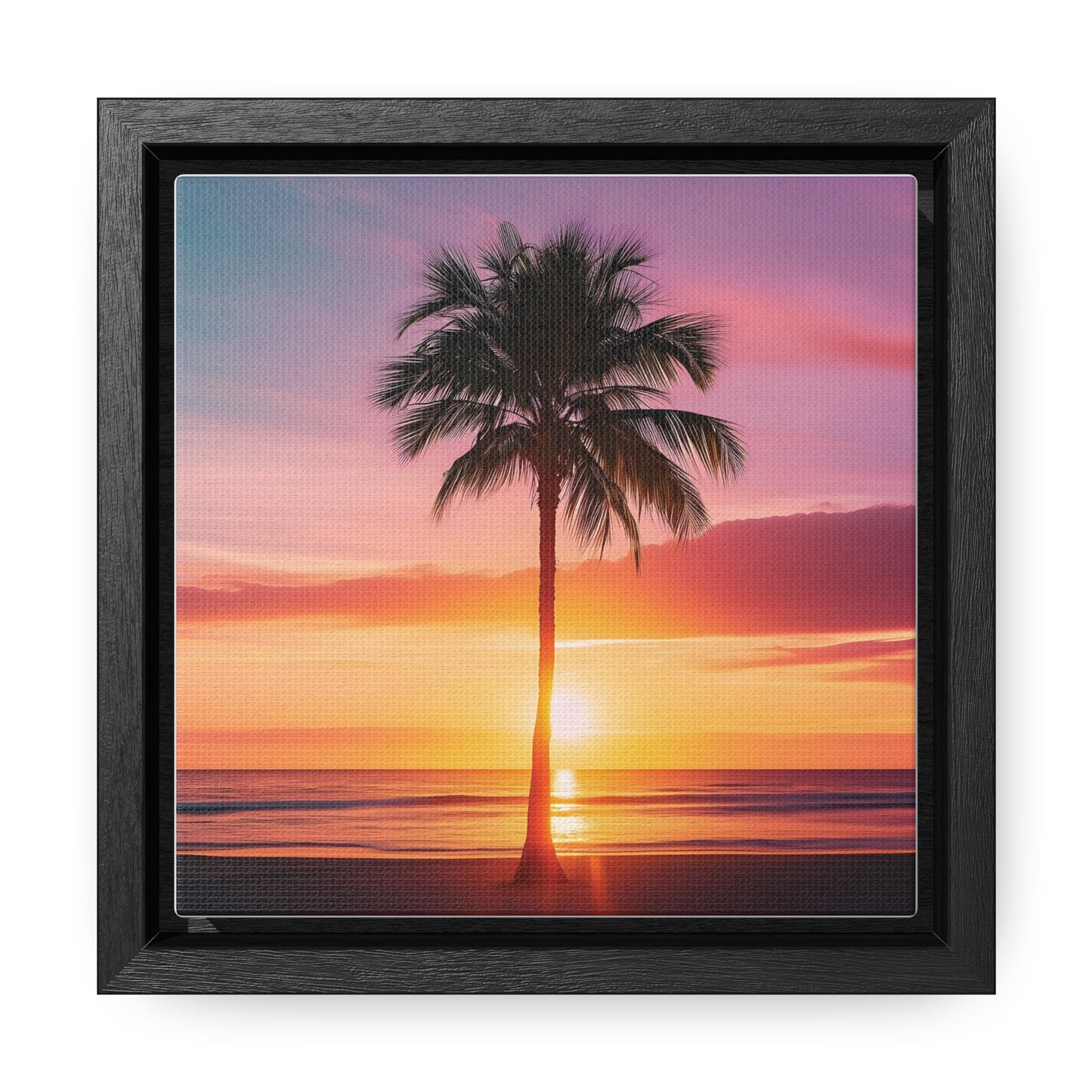 Translucent Sunset Palm Tree Square Canvas Wrap