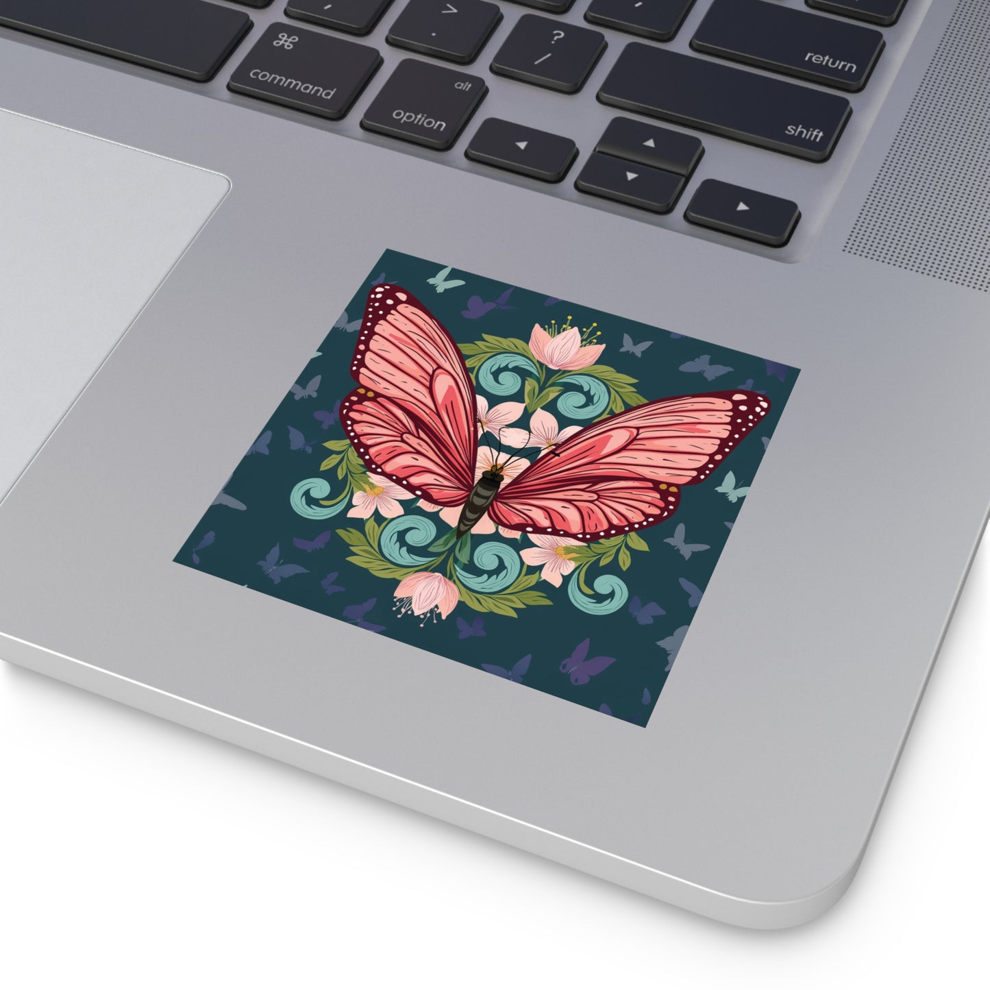Butterfly and Flowers Square Vinyl Sticker