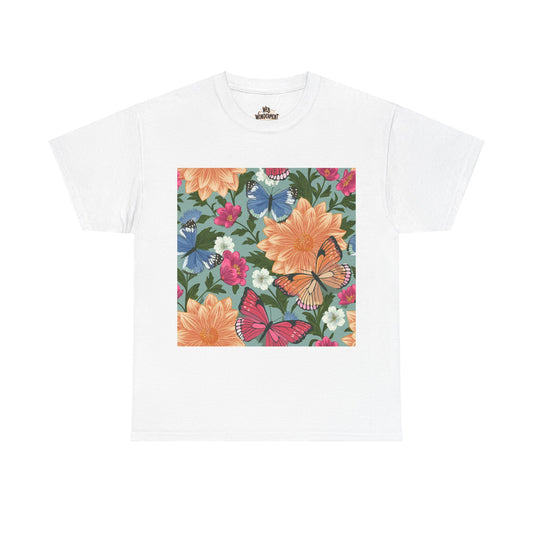 Butterflies and Flowers Unisex Heavy Cotton T-Shirt