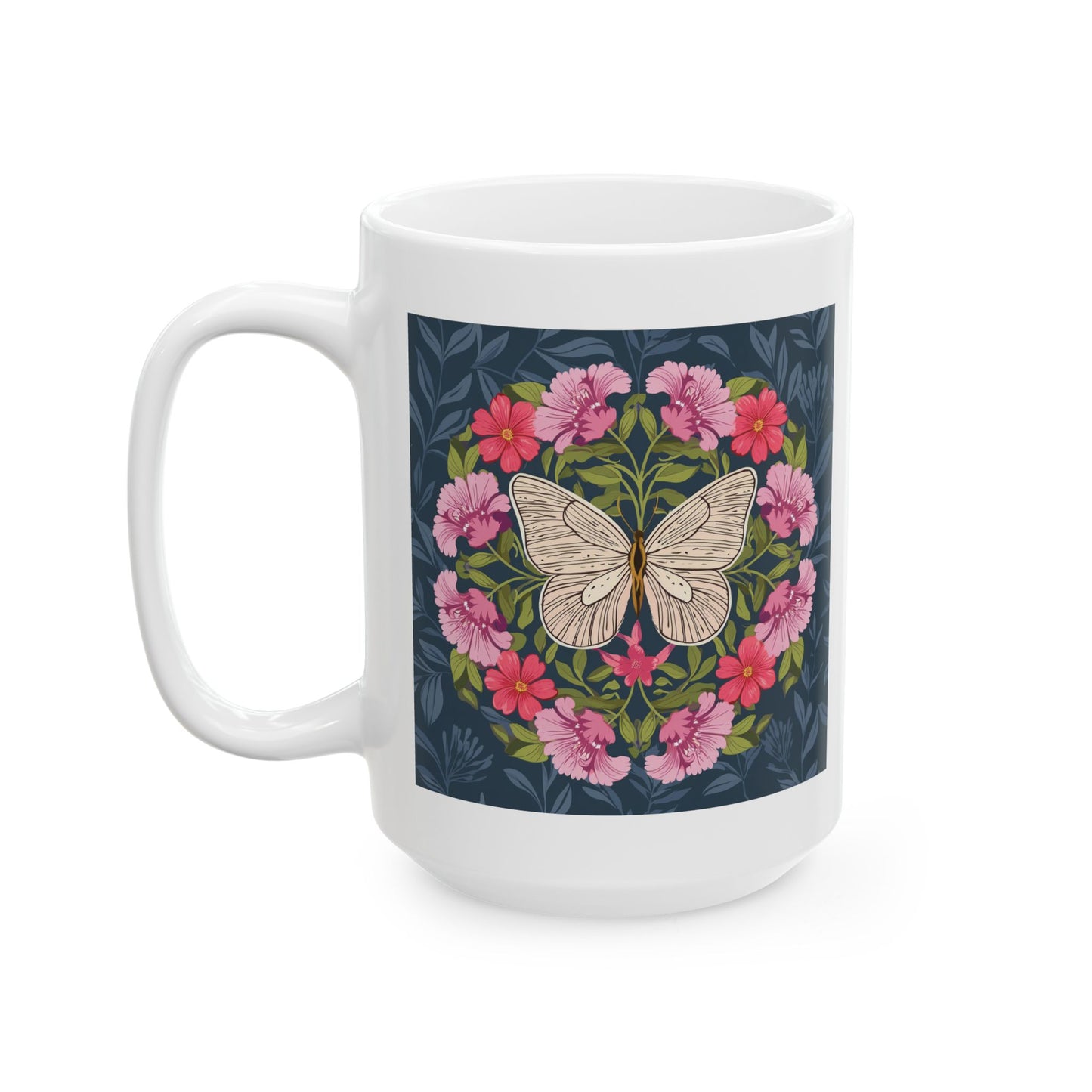 Butterfly in Floral Wreath Ceramic Mug
