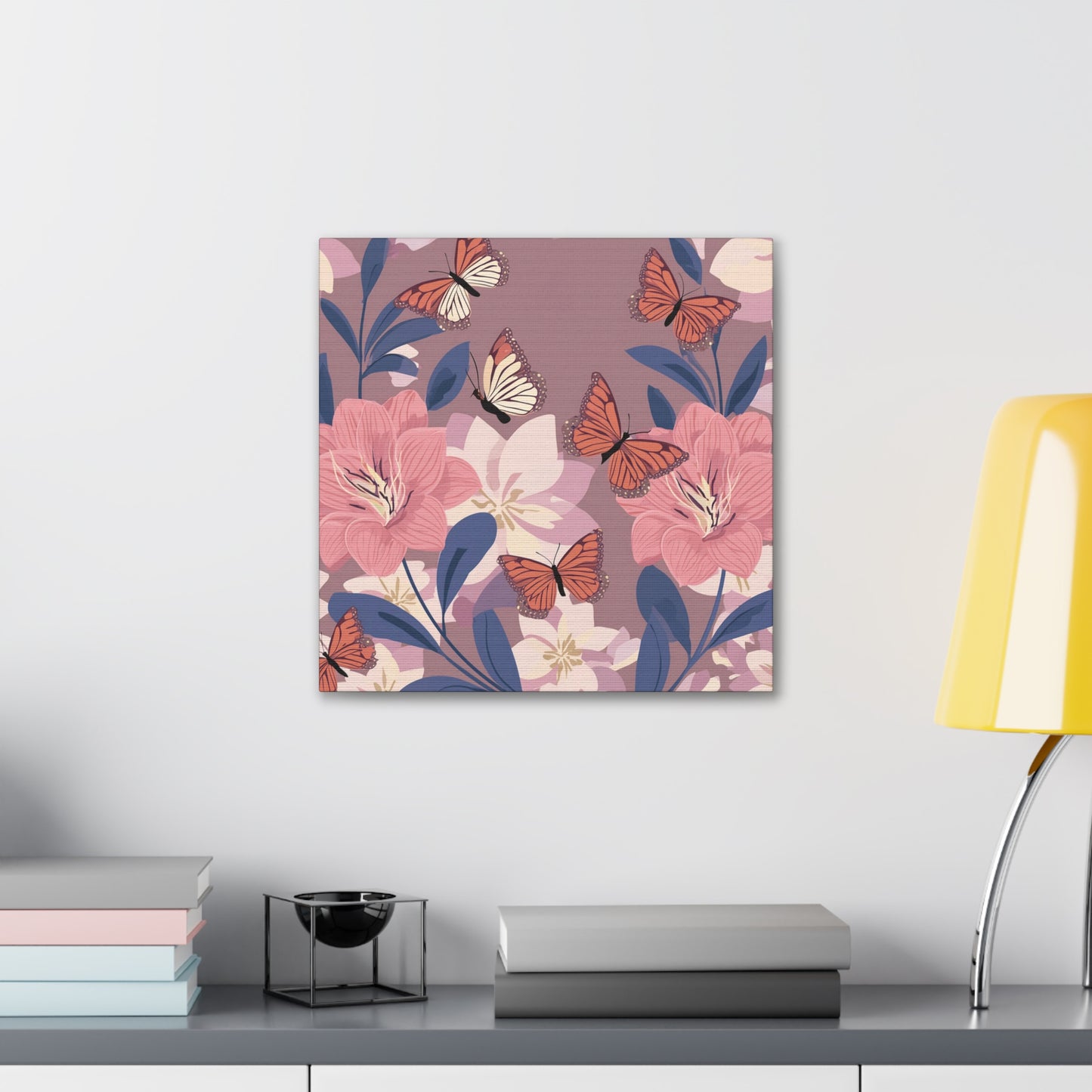Butterfly and Flowers Canvas Gallery Wraps