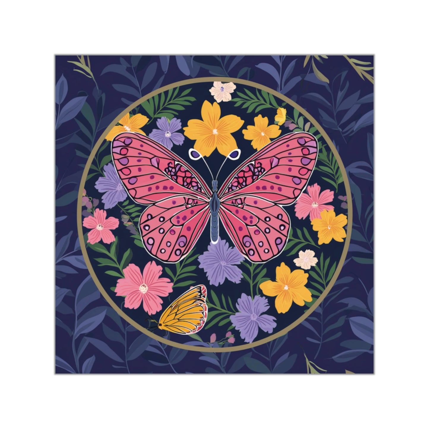 Butterfly and Flowers Square Vinyl Sticker