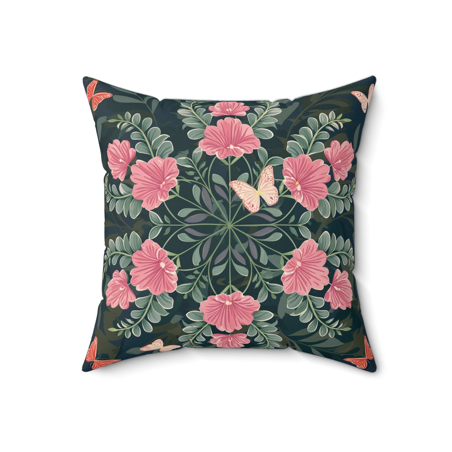 Butterflies and Flowers Spun Polyester Square Pillow