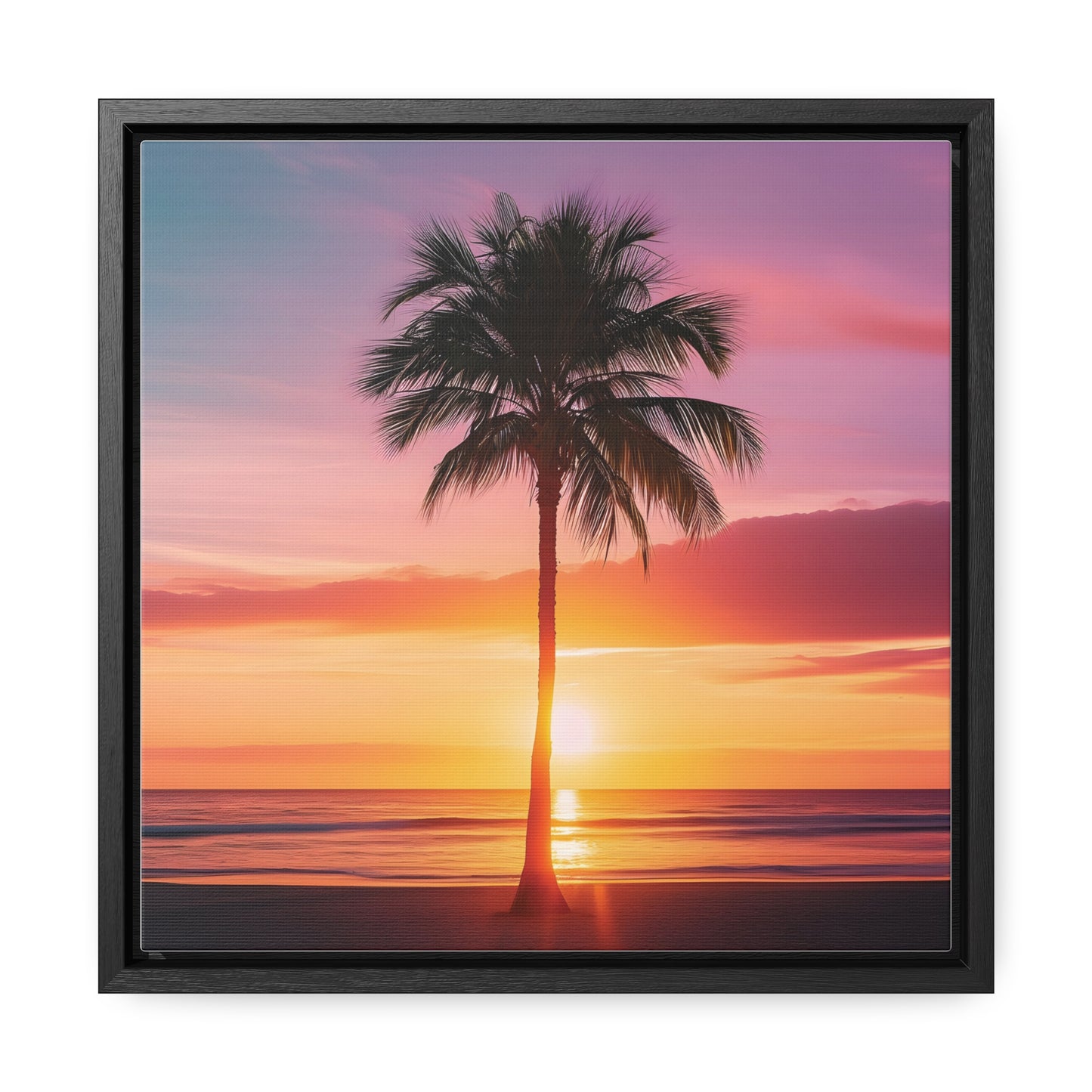 Translucent Sunset Palm Tree Square Canvas Wrap