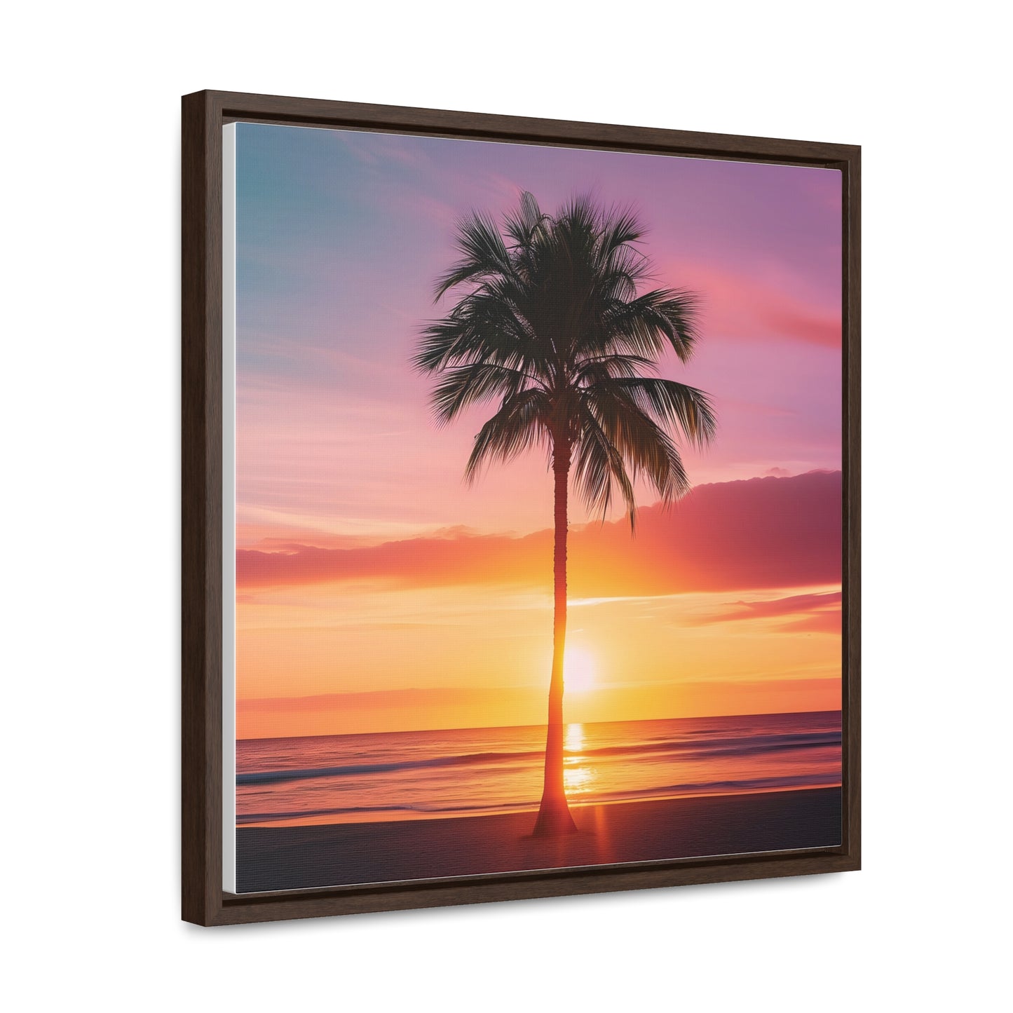 Translucent Sunset Palm Tree Square Canvas Wrap