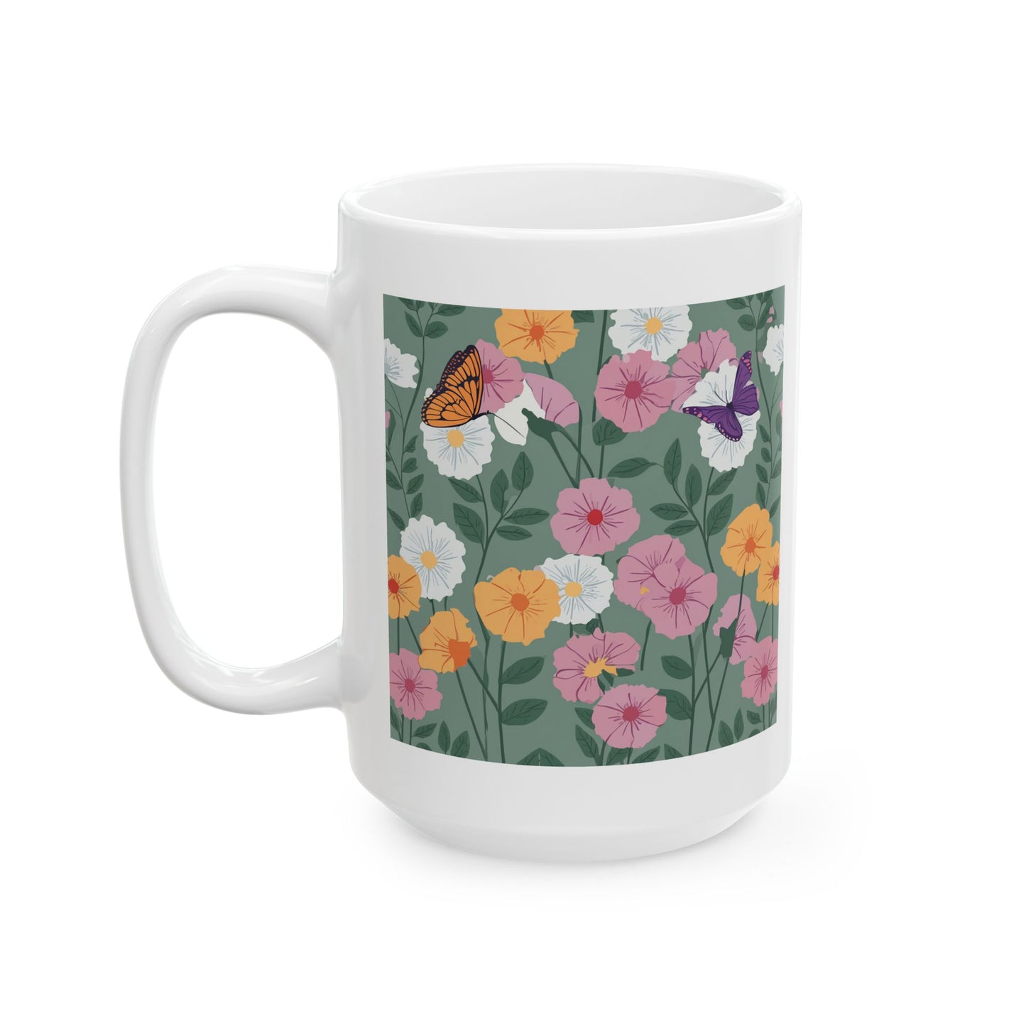 Butterfly in Flowers Ceramic Mug