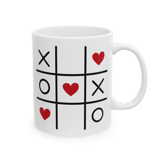 Valentine Tic-Tac-Toe Diagonal Hearts Ceramic Mug