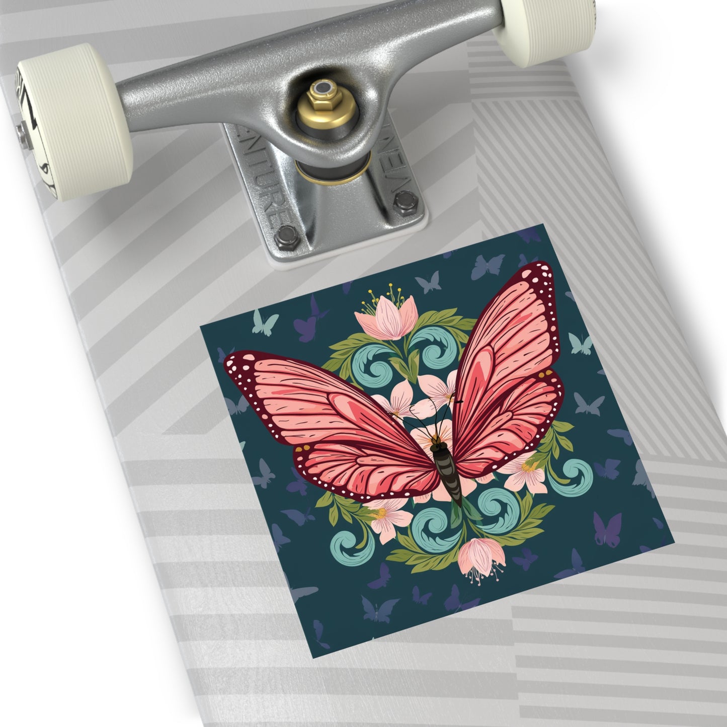 Butterfly and Flowers Square Vinyl Sticker