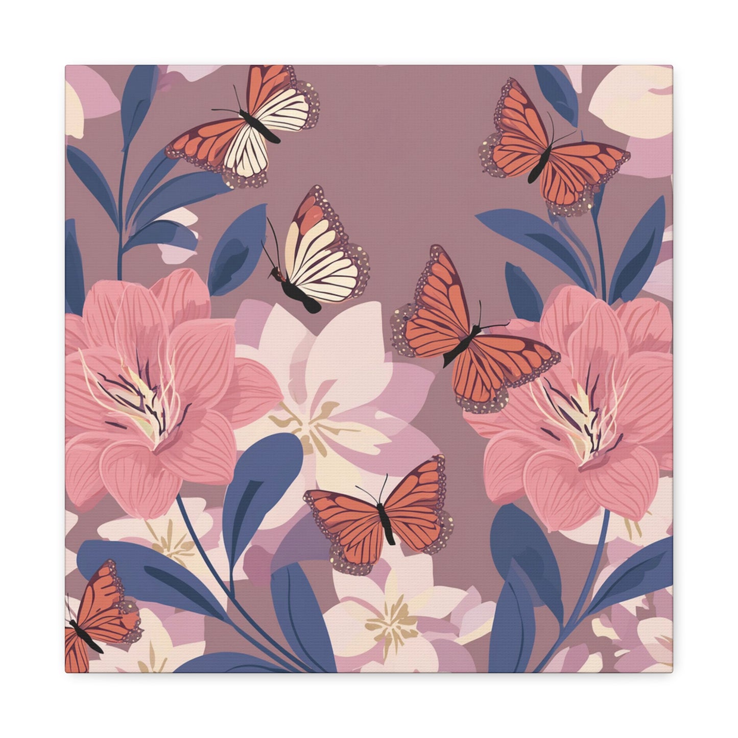 Butterfly and Flowers Canvas Gallery Wraps