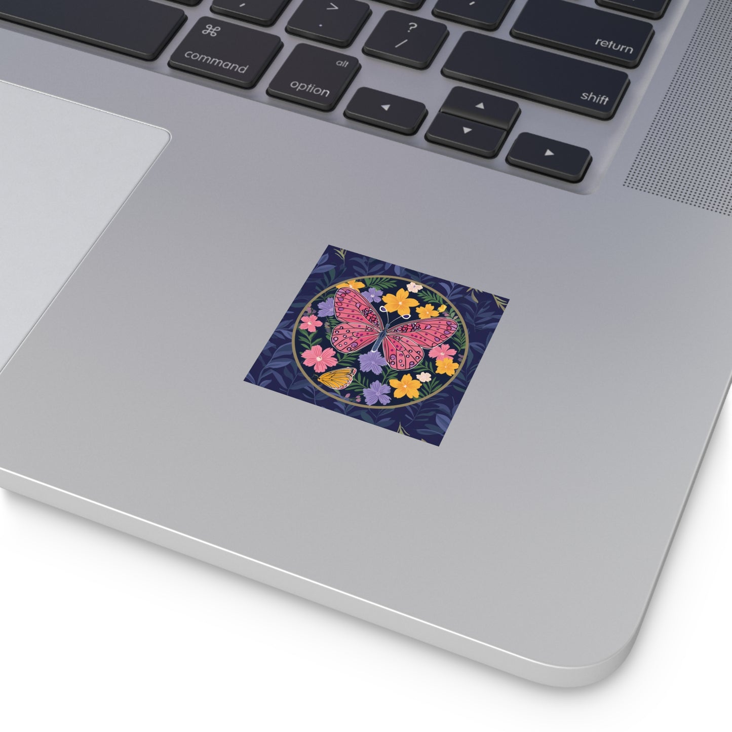 Butterfly and Flowers Square Vinyl Sticker