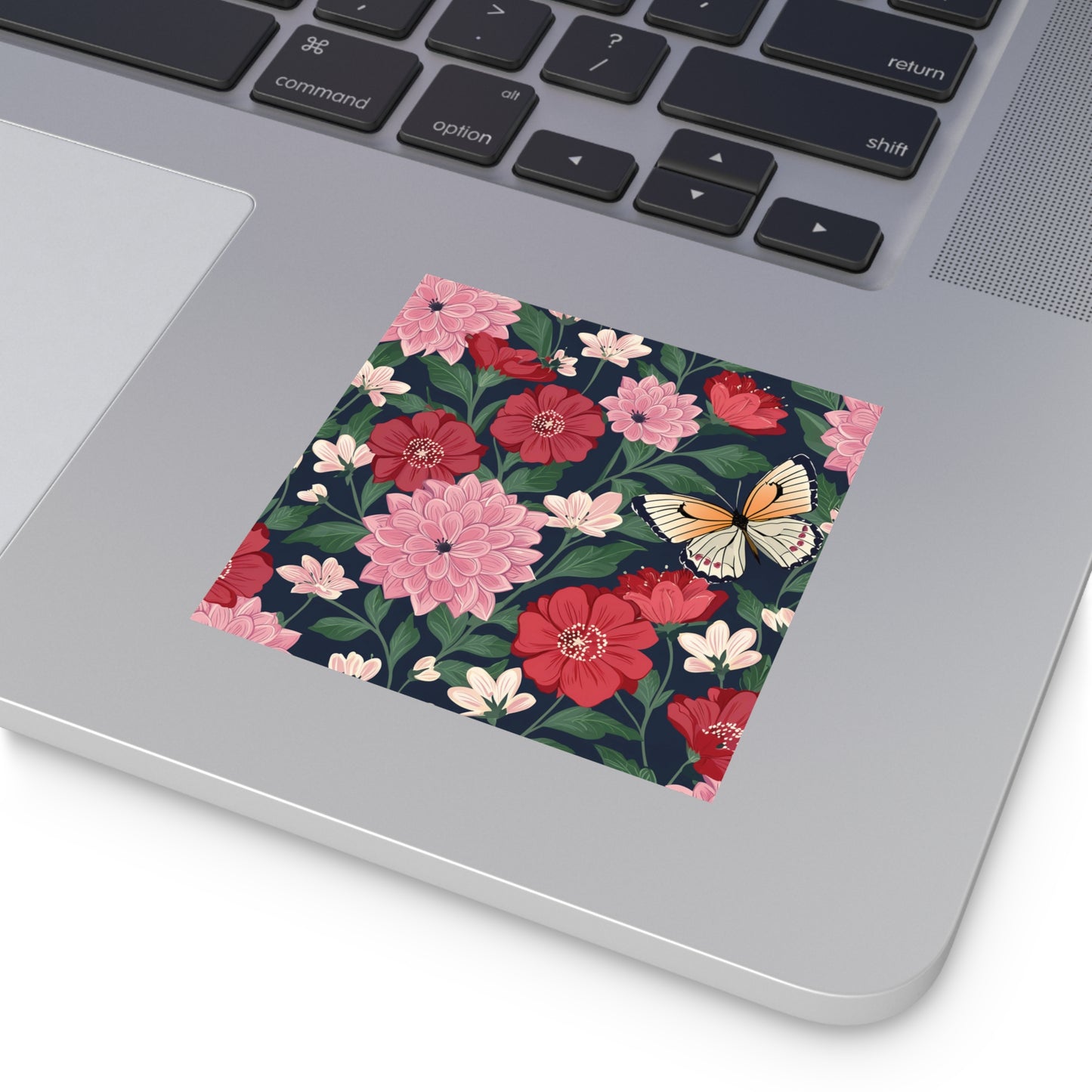 Butterfly and Flowers Square Vinyl Sticker