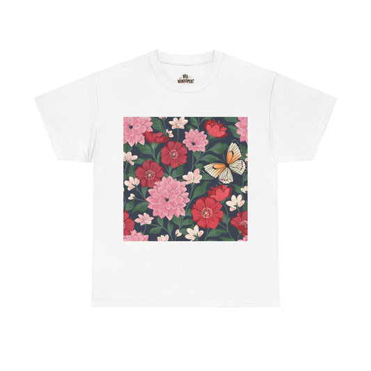 Butterfly in Flowers Unisex Heavy Cotton T-Shirt