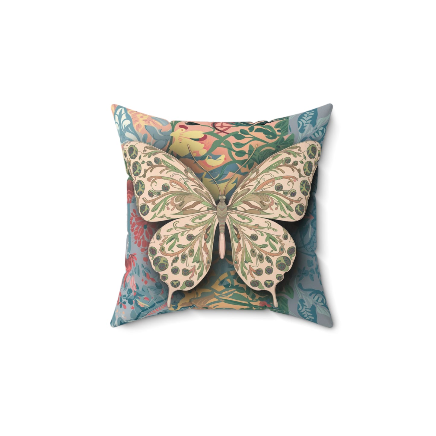 Butterflies and Flowers Spun Polyester Square Pillow