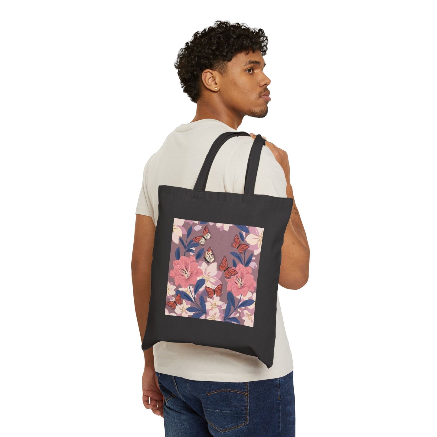 Butterflies and Flowers Cotton Canvas Tote Bag