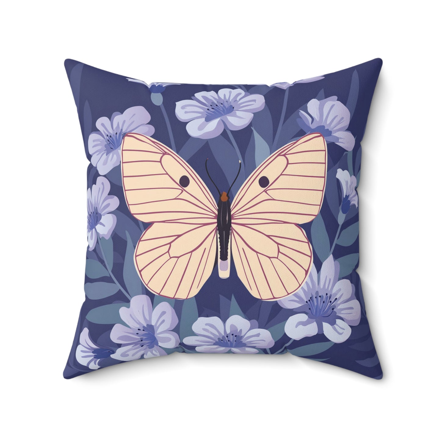 Butterfly in Flowers Spun Polyester Square Pillow