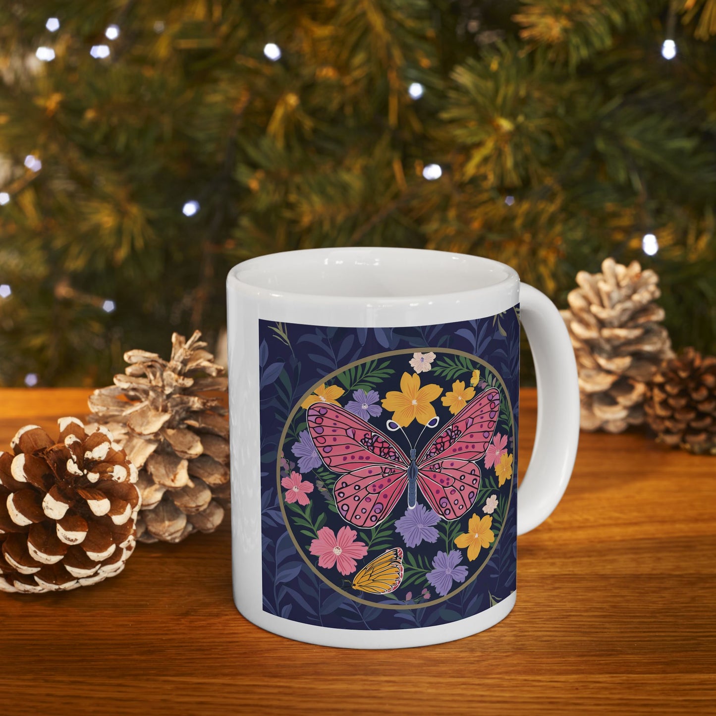 Butterfly and Flowers Ceramic Mug