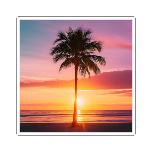 Sunset Palm Tree Square Stickers