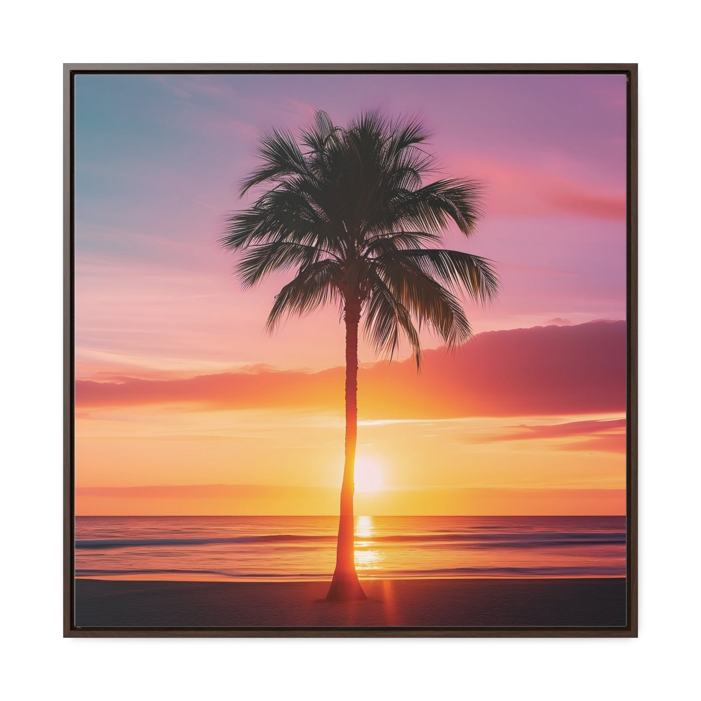 Translucent Sunset Palm Tree Square Canvas Wrap