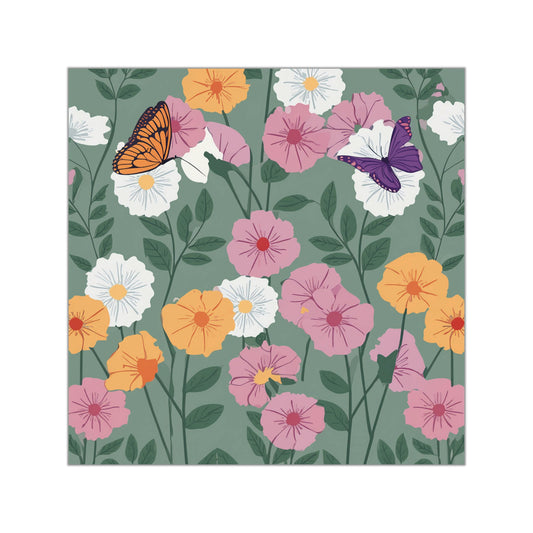 Butterflies and Flowers Square Vinyl Sticker