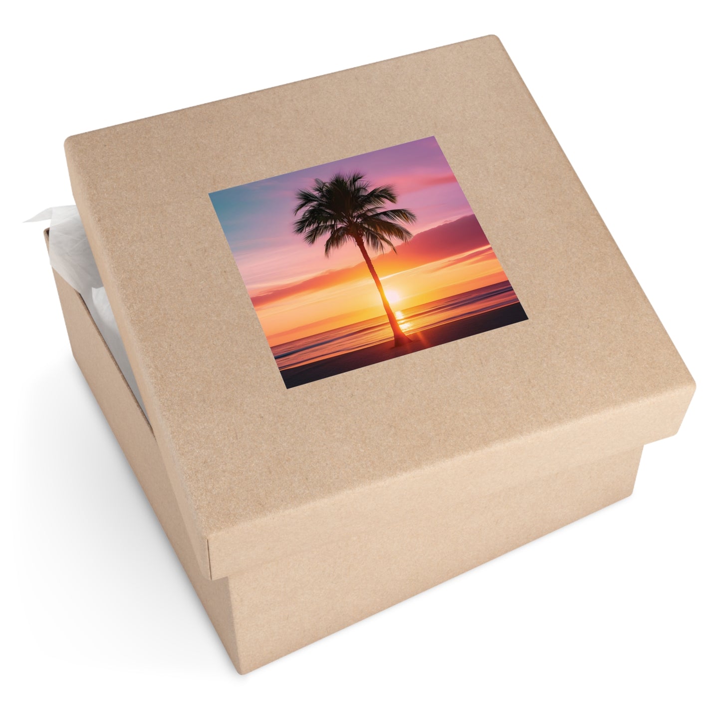 Palm Tree Sunset Square Vinyl Sticker