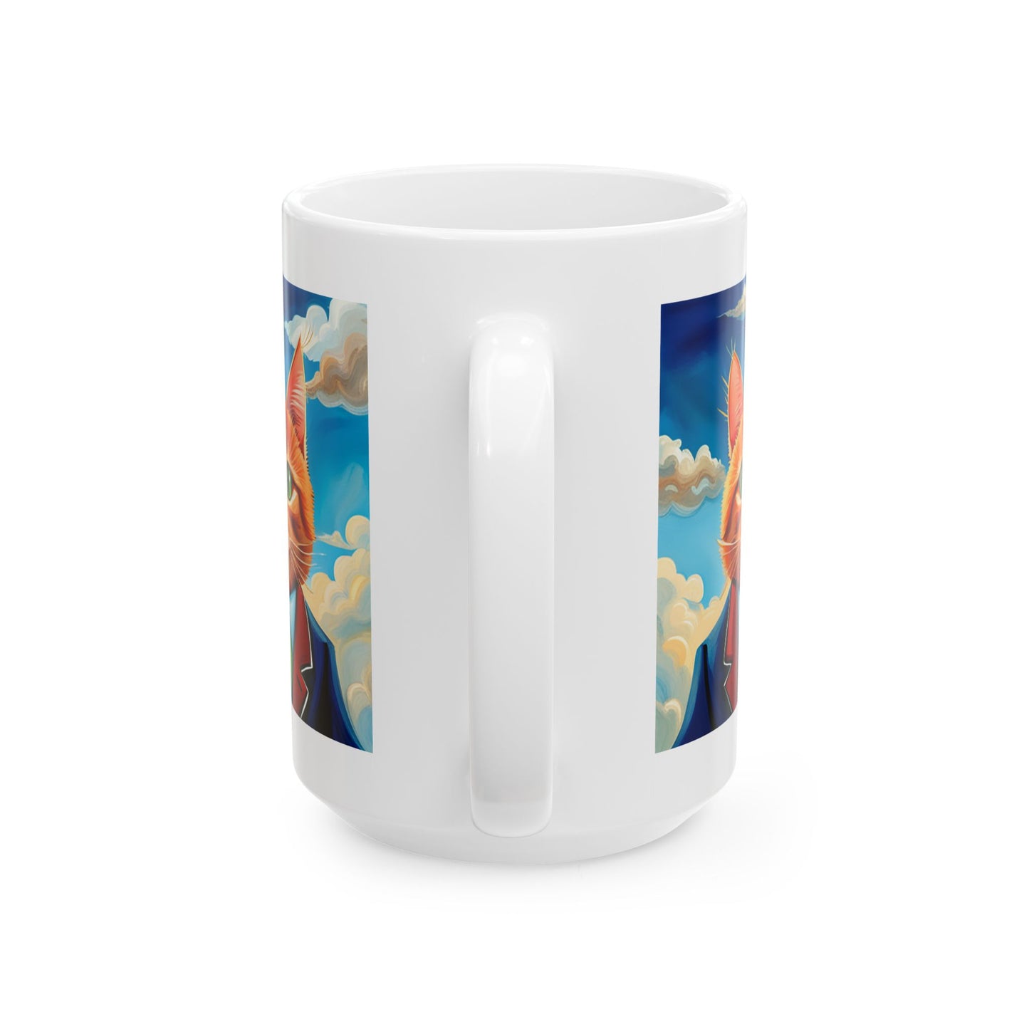 Orange Cat Wearing a Green Tie Ceramic Mug