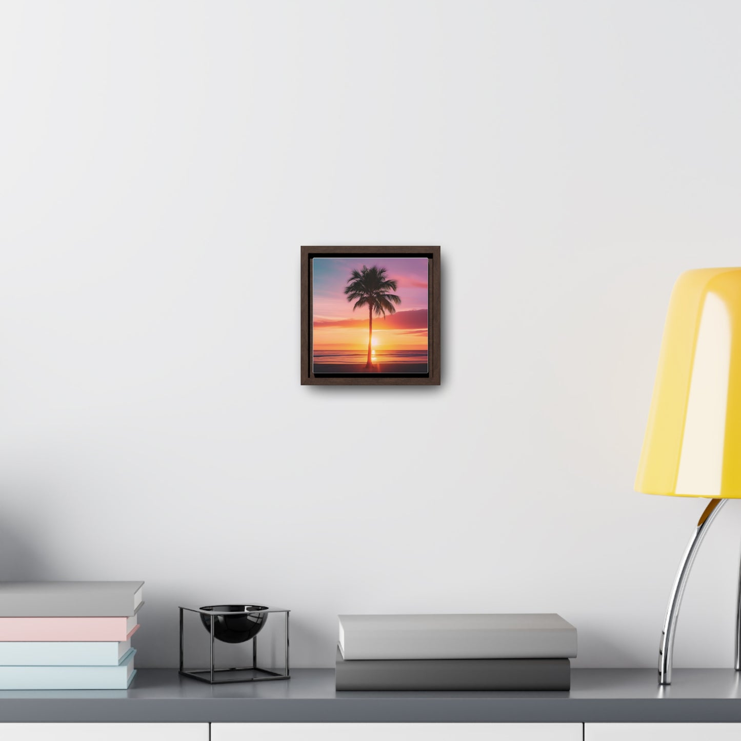 Translucent Sunset Palm Tree Square Canvas Wrap