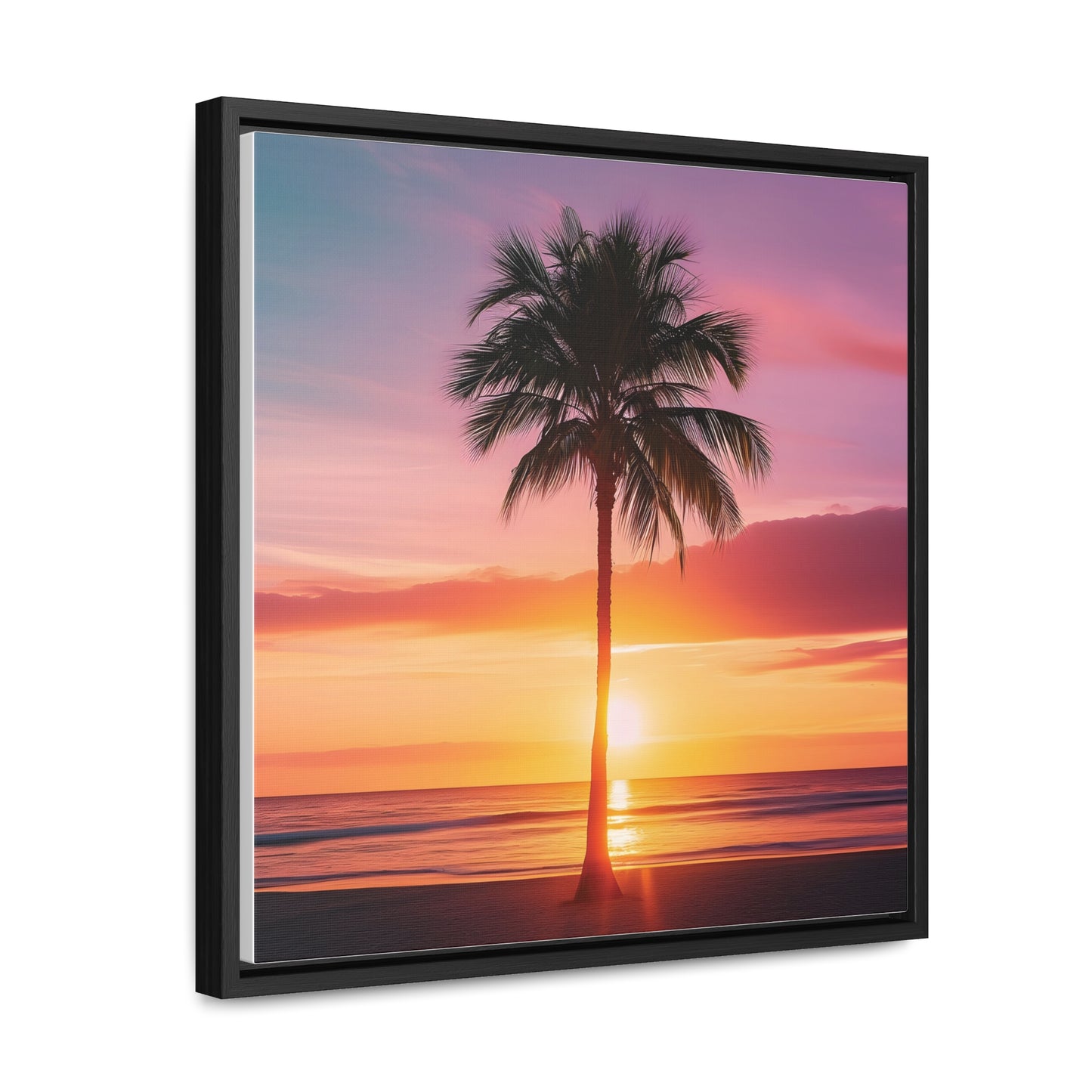 Translucent Sunset Palm Tree Square Canvas Wrap