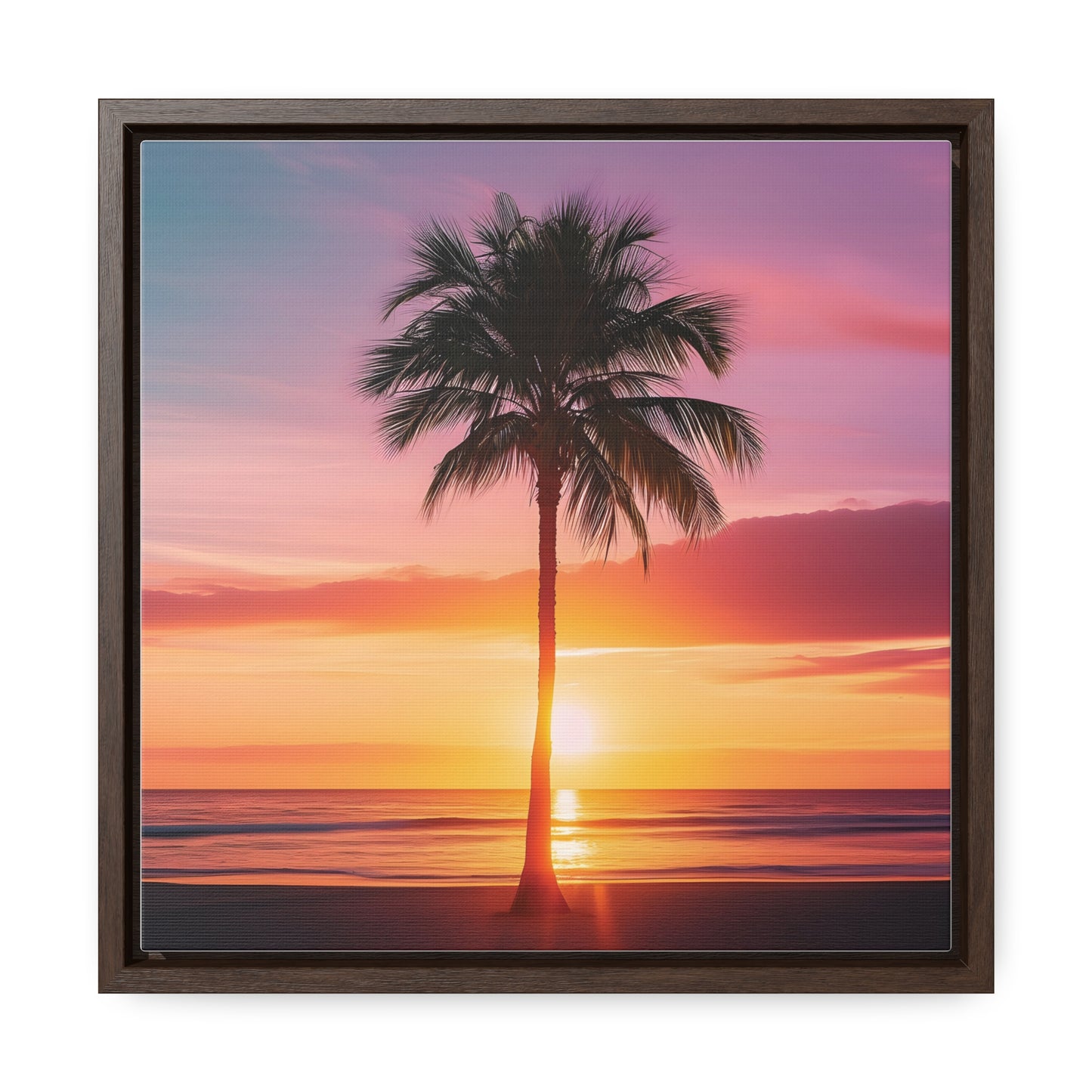 Translucent Sunset Palm Tree Square Canvas Wrap