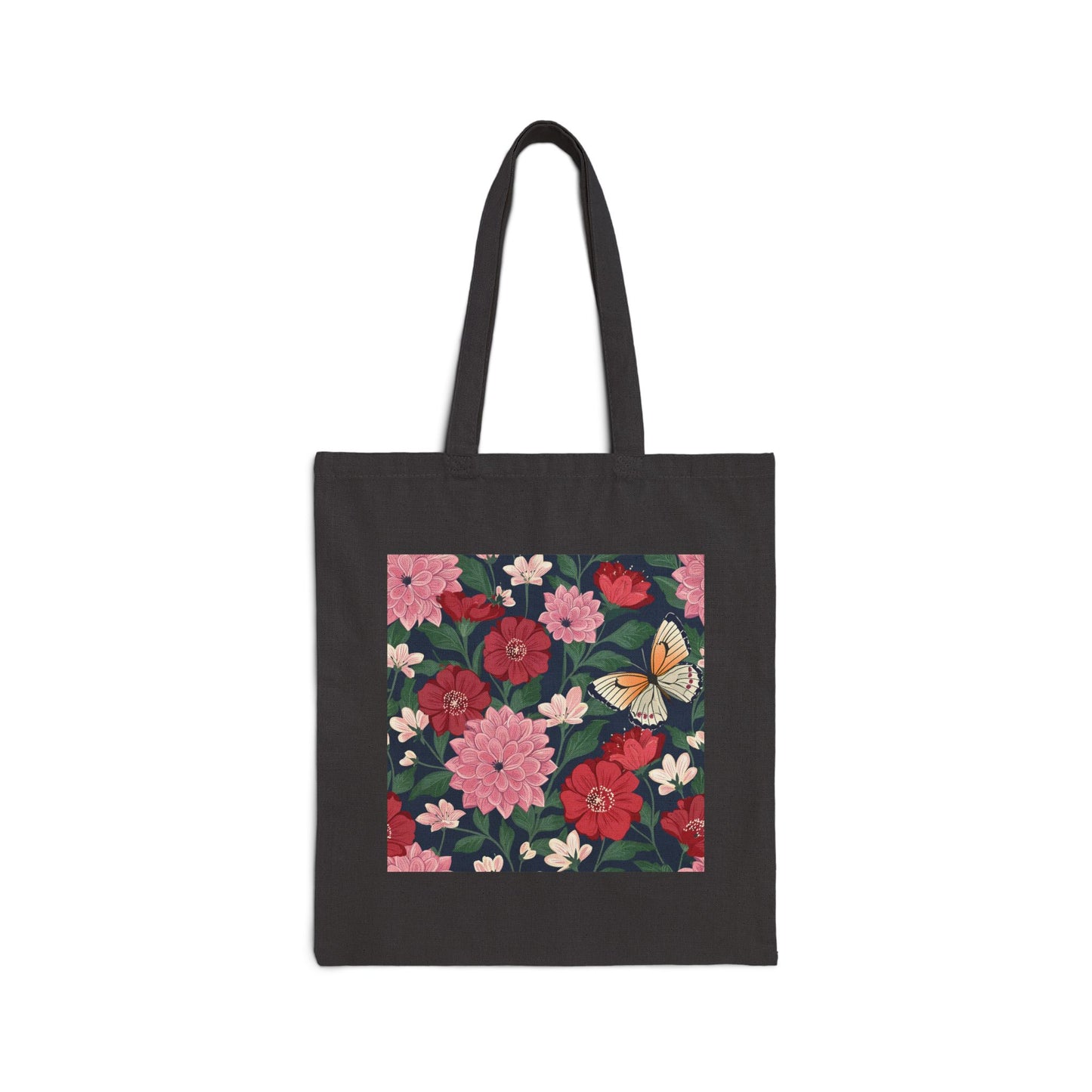 Butterfly in Flowers Cotton Tote Bag, Durable 15"x16" Canvas Bag for Everyday Shopping, Perfect Gift for Nature Lovers