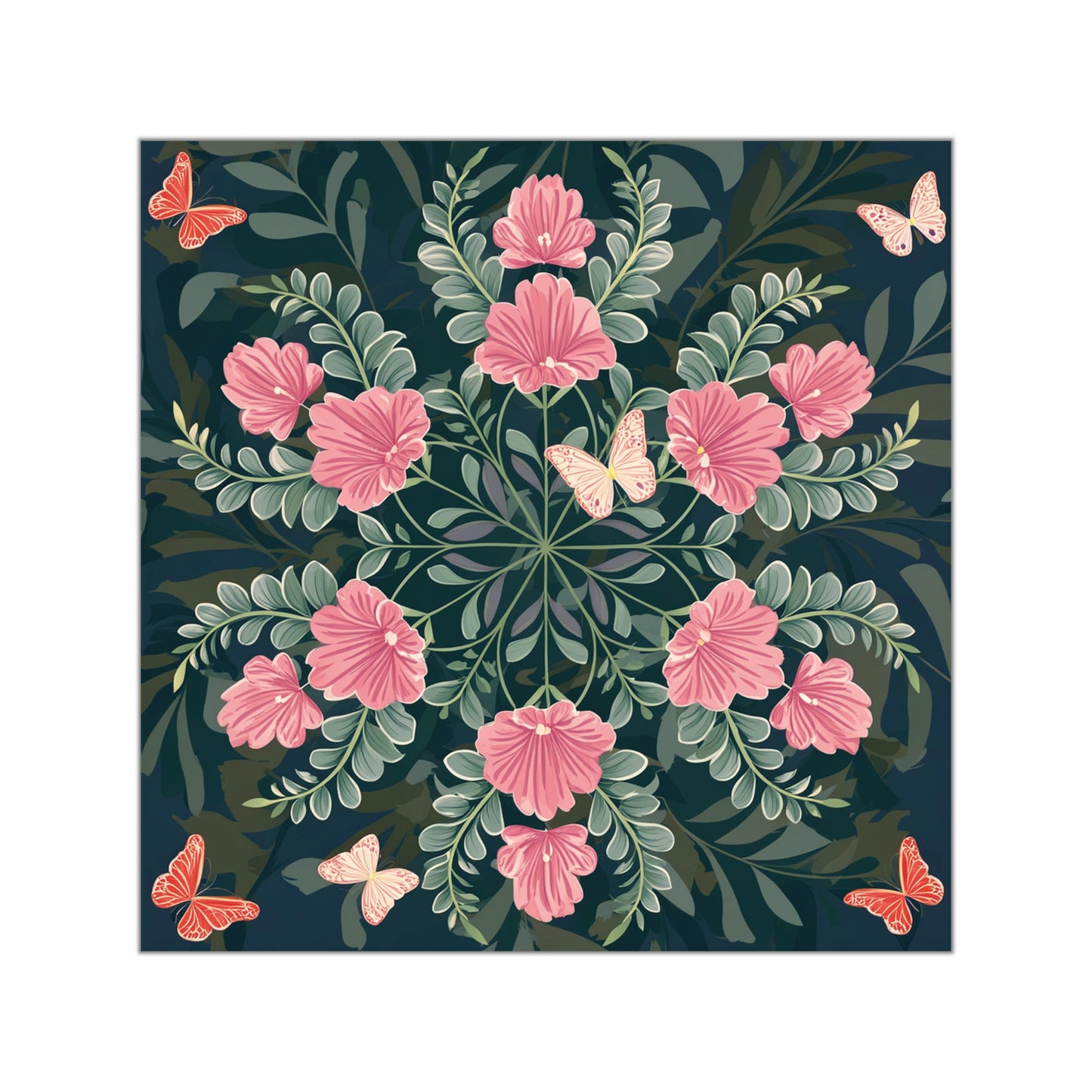 Butterflies and Flowers Square Vinyl Sticker