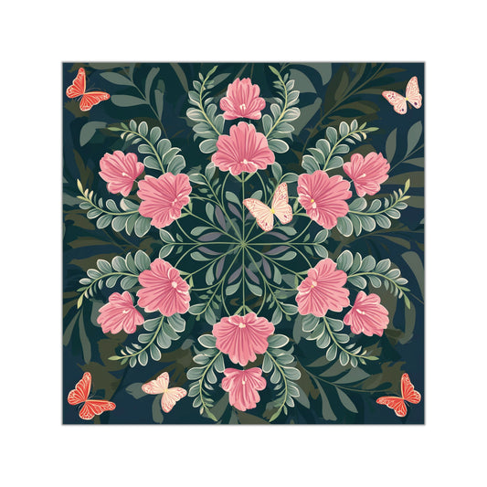 Butterflies and Flowers Square Vinyl Sticker