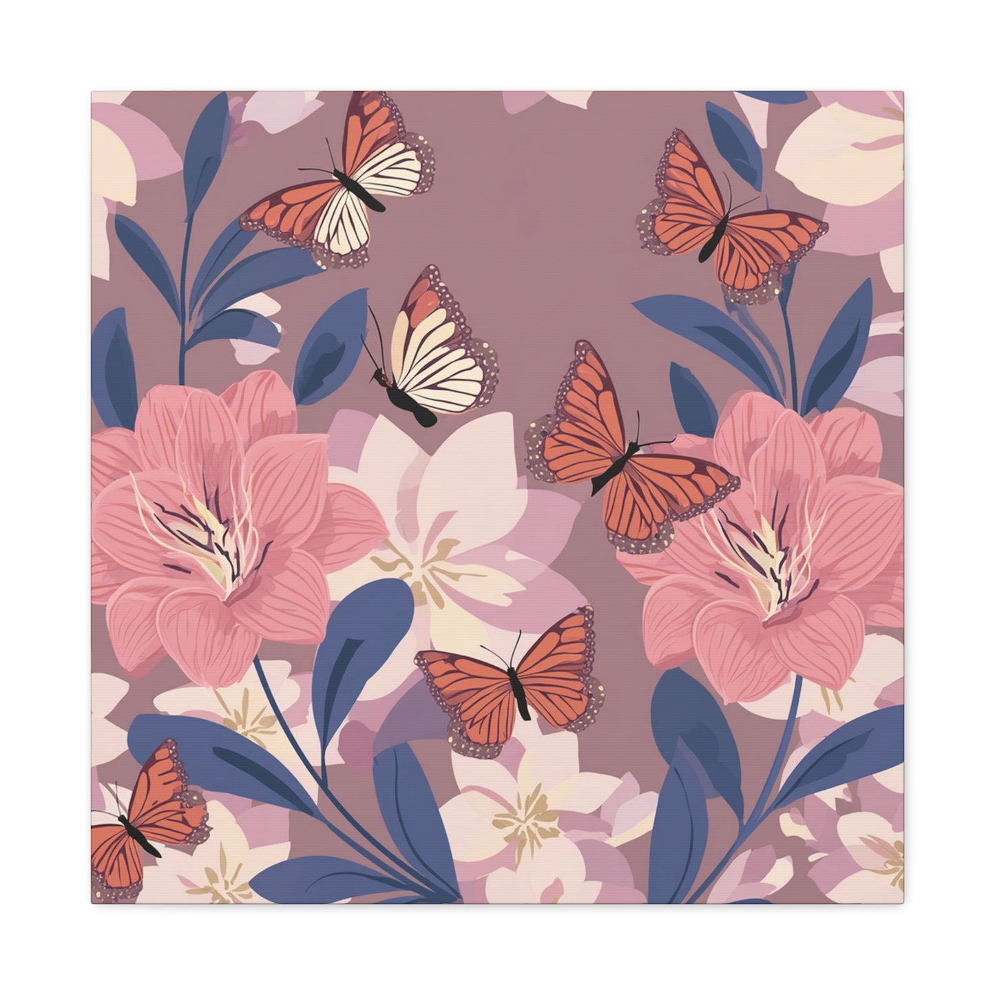 Butterfly and Flowers Canvas Gallery Wraps