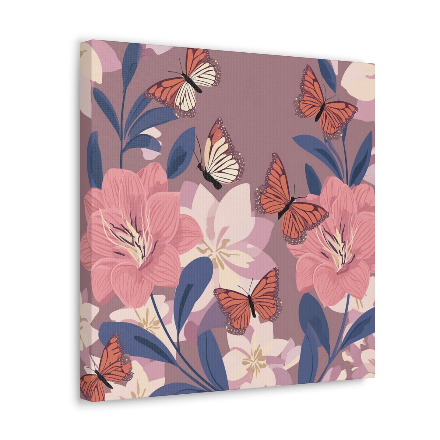 Butterfly and Flowers Canvas Gallery Wraps