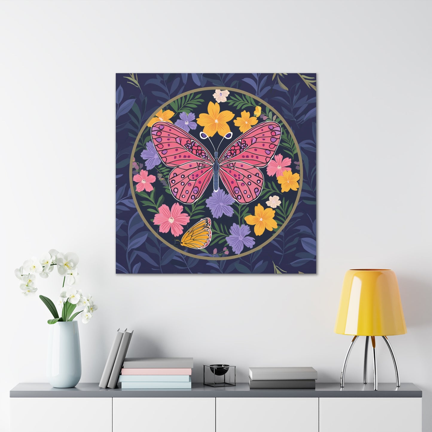 Butterfly in Flowers Canvas Gallery Wraps