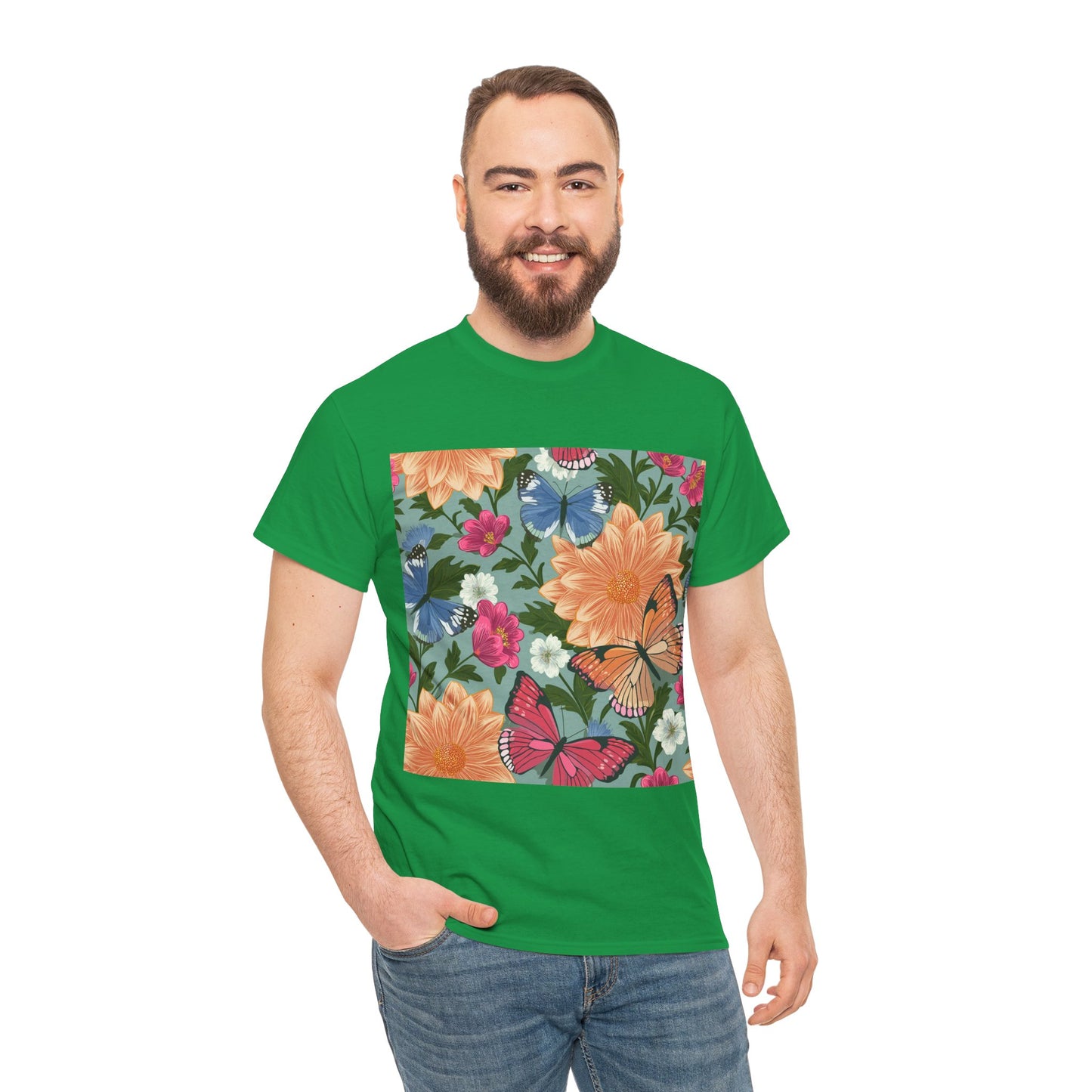 Butterflies and Flowers Unisex Heavy Cotton T-Shirt