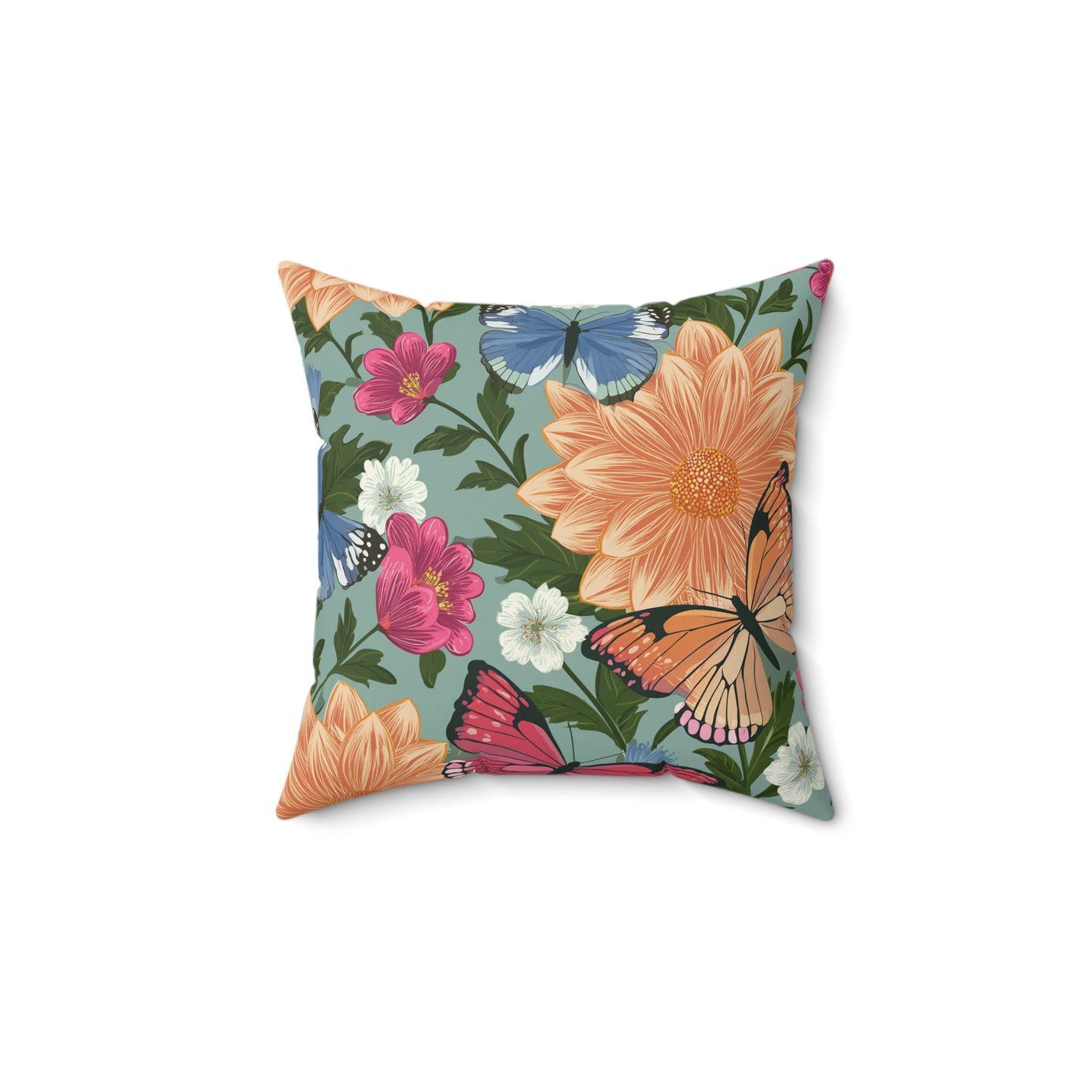 Butterflies and Flowers Spun Polyester Square Pillow