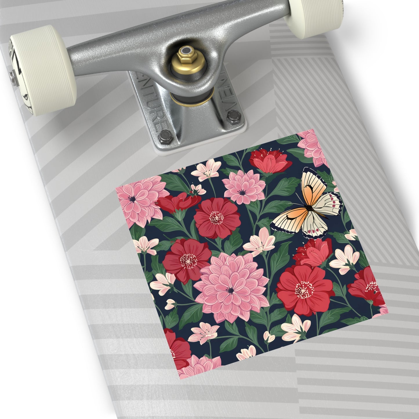 Butterfly and Flowers Square Vinyl Sticker