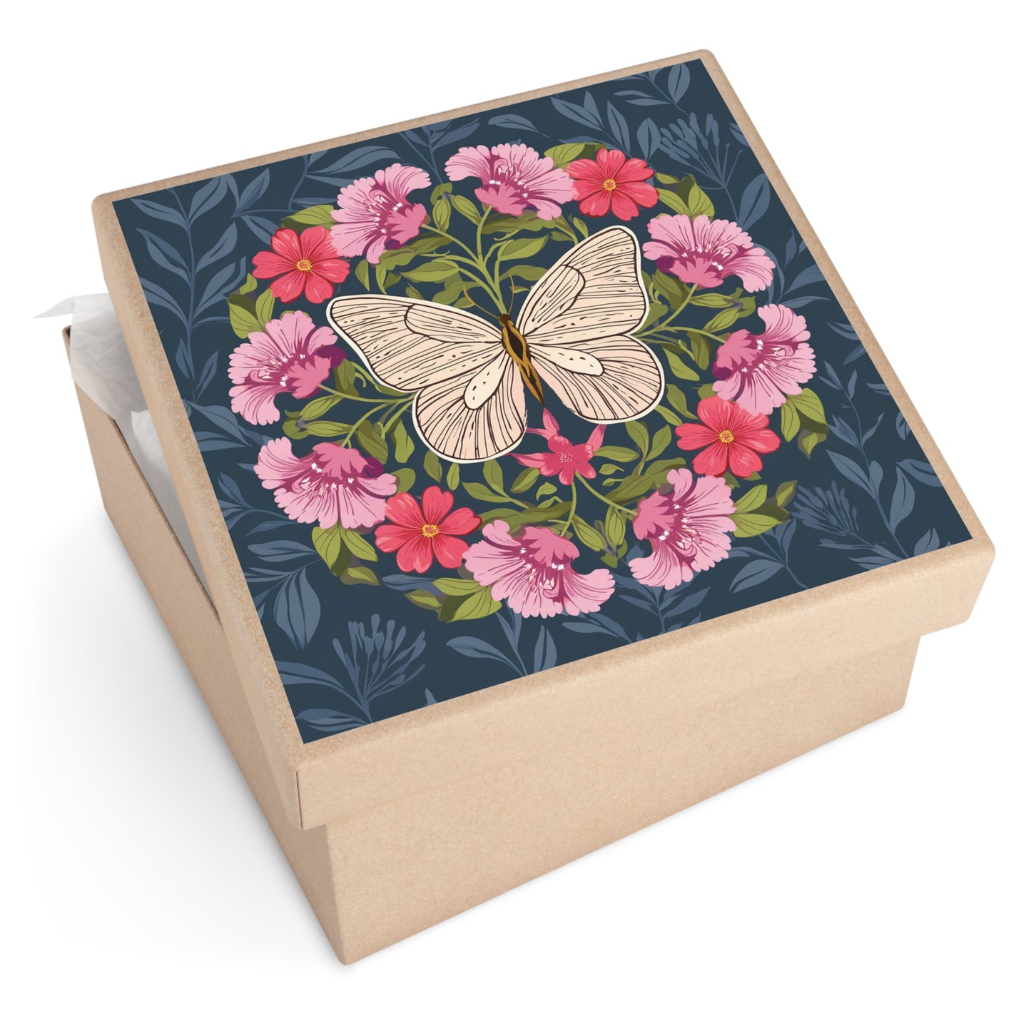 Butterfly and Flowers Square Vinyl Sticker