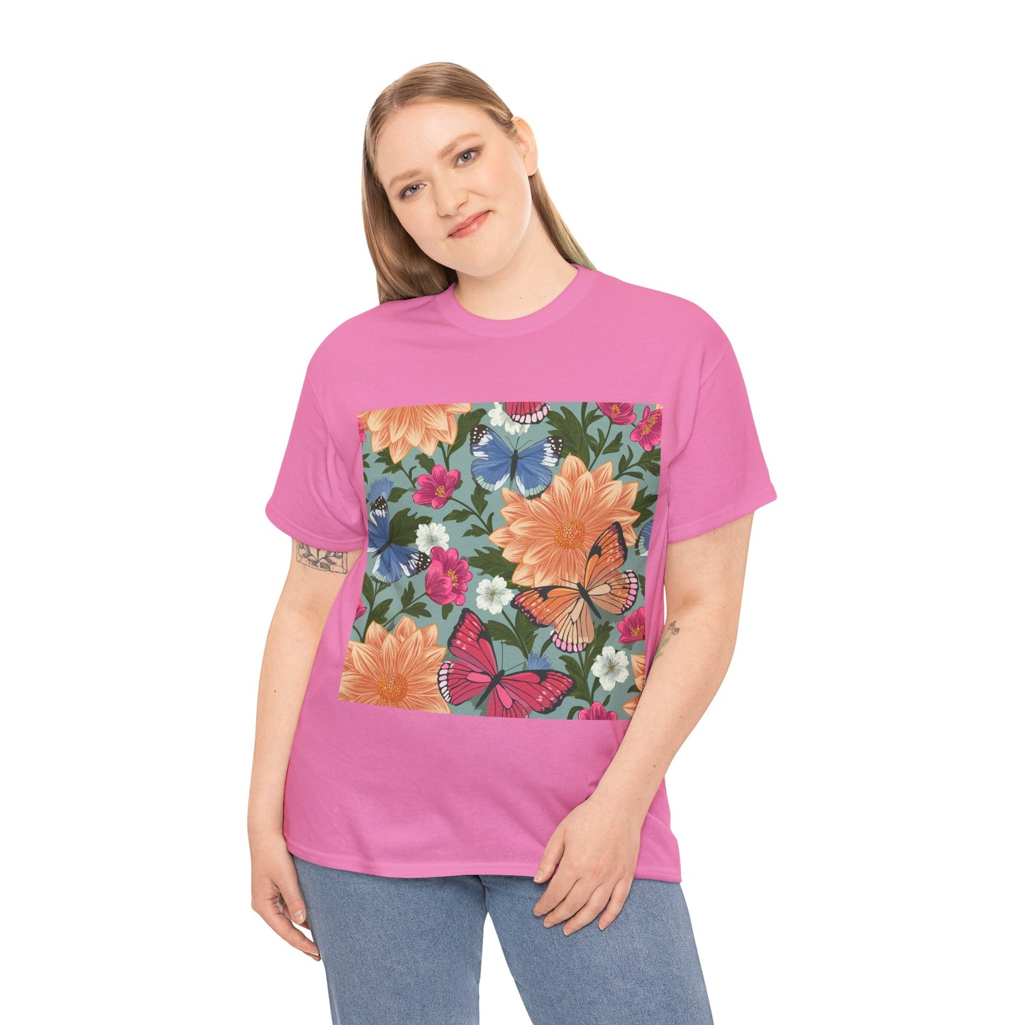 Butterflies and Flowers Unisex Heavy Cotton T-Shirt