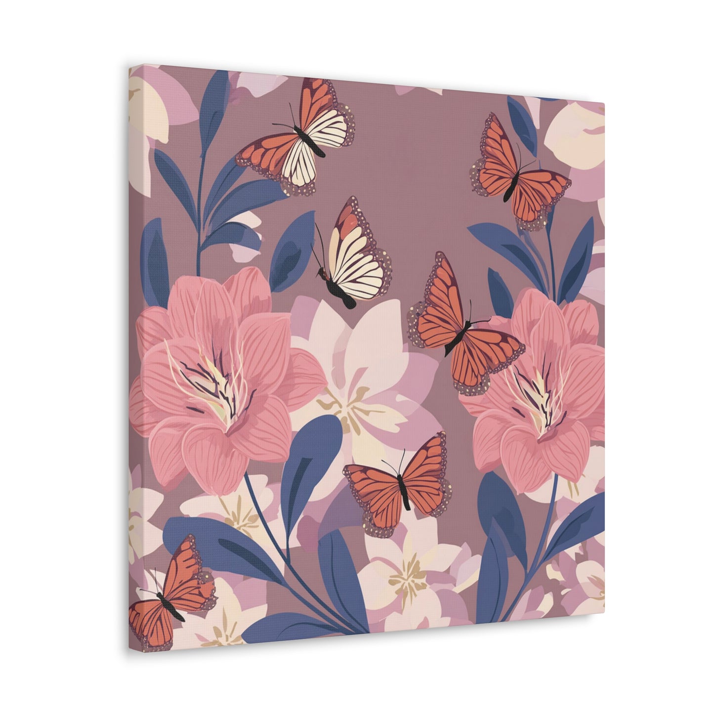 Butterfly and Flowers Canvas Gallery Wraps