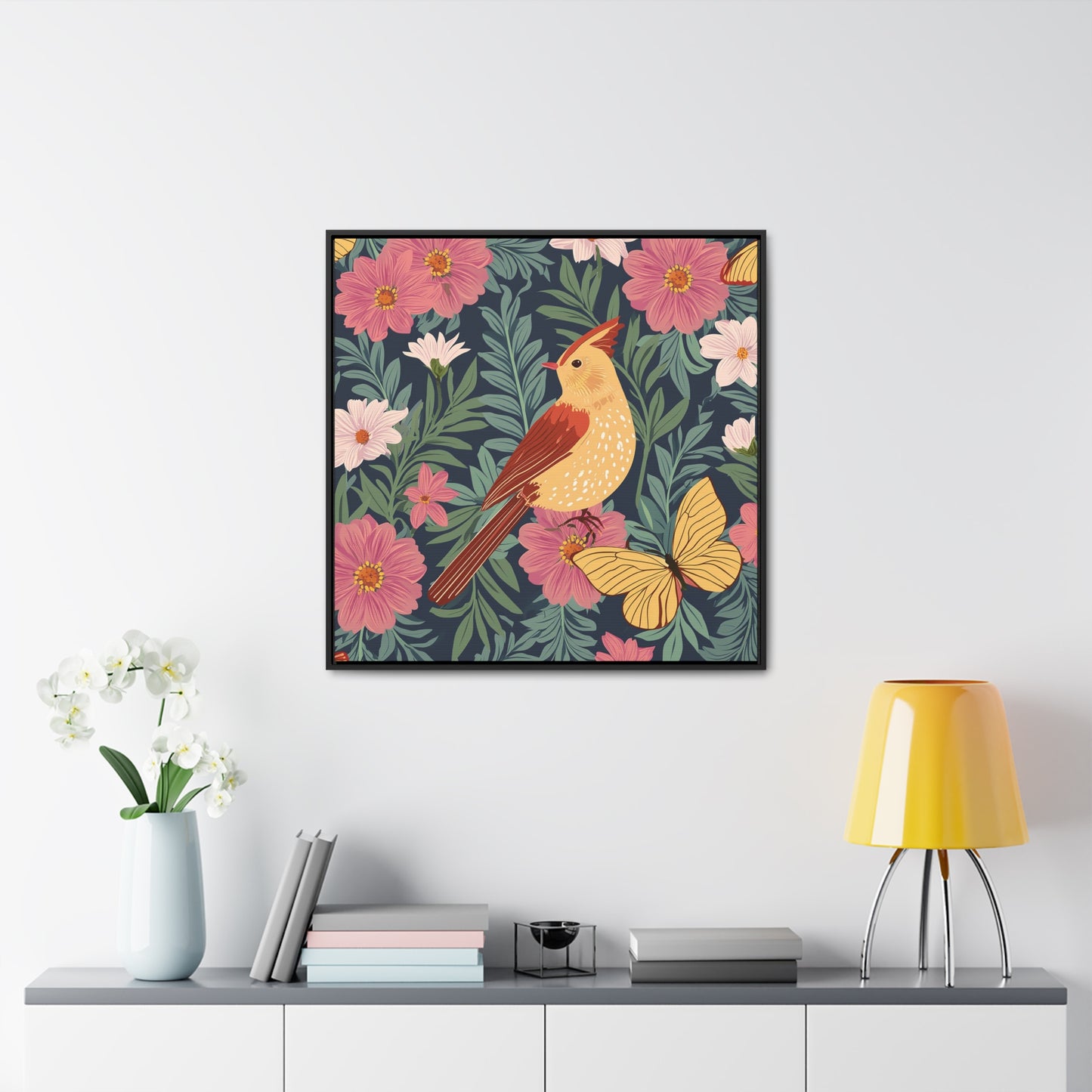 Bird and Butterfly Gallery Canvas Wraps, Square Frame