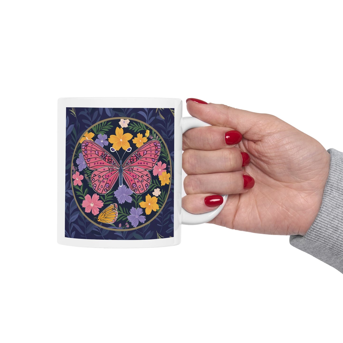 Butterfly and Flowers Ceramic Mug
