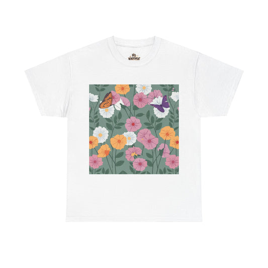 Butterflies in Flowers Unisex Heavy Cotton T-Shirt
