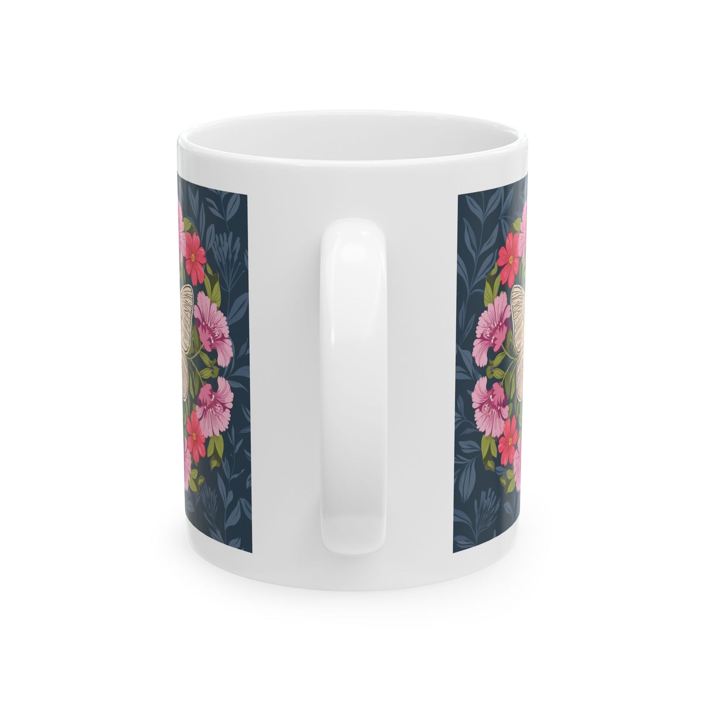 Butterfly in Floral Wreath Ceramic Mug