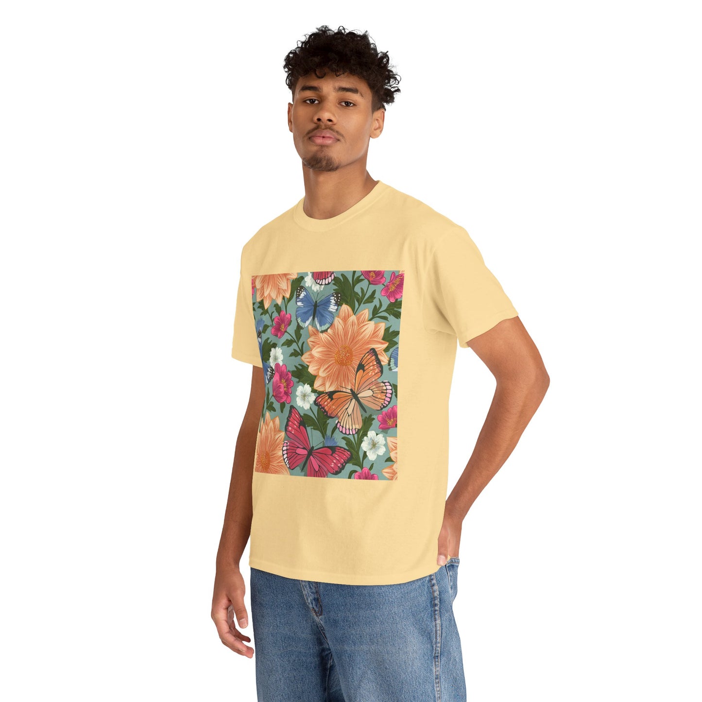 Butterflies and Flowers Unisex Heavy Cotton T-Shirt