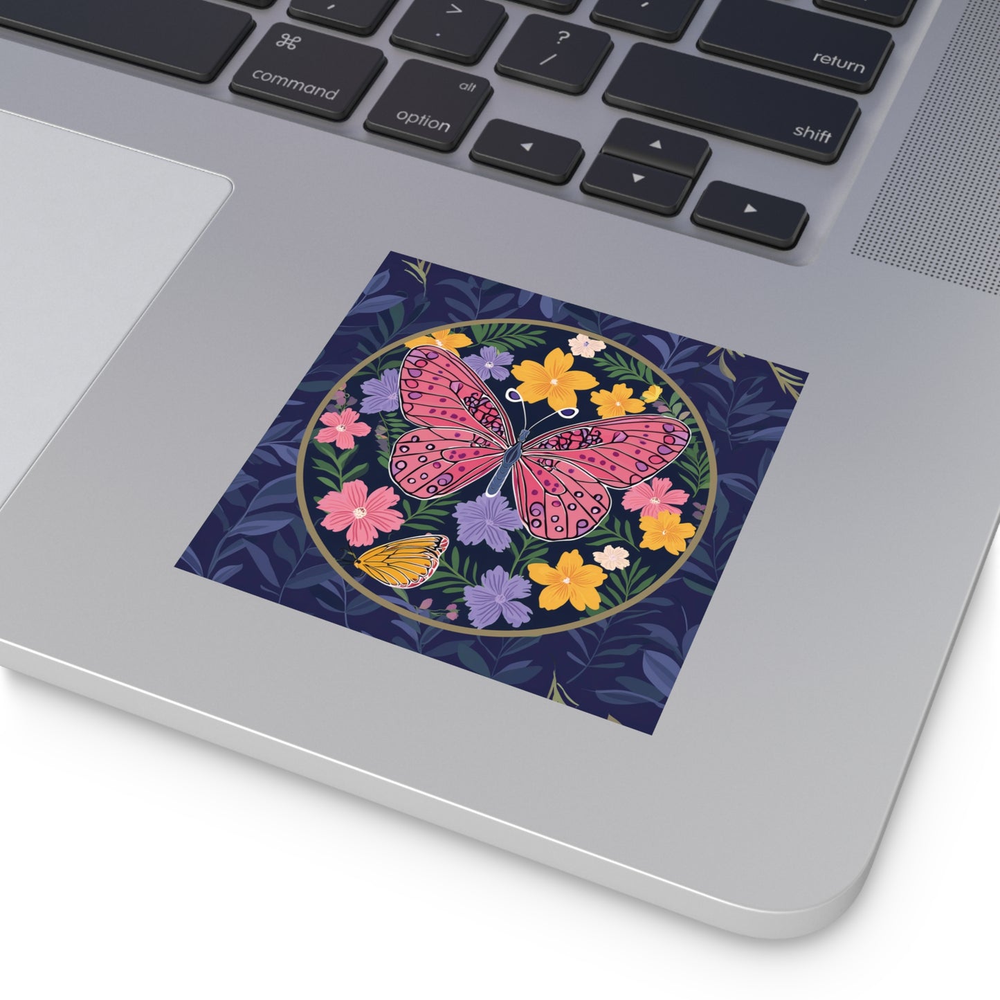 Butterfly and Flowers Square Vinyl Sticker