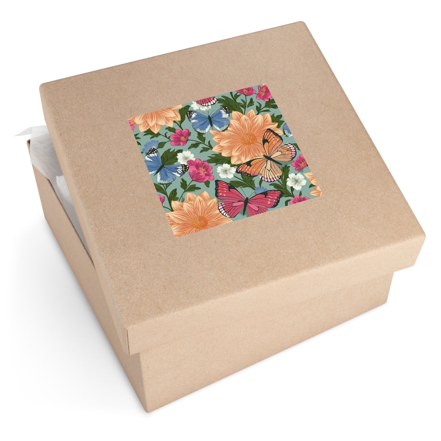 Butterflies and Flowers Square Vinyl Sticker