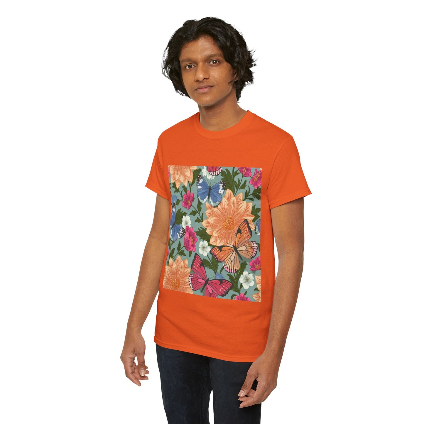 Butterflies and Flowers Unisex Heavy Cotton T-Shirt