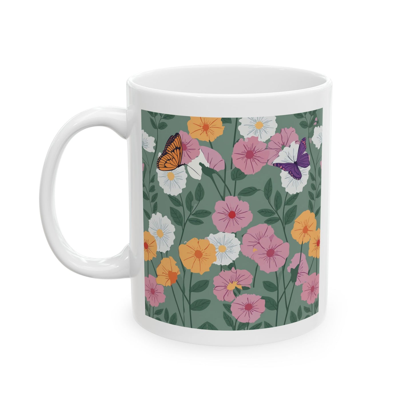 Butterfly in Flowers Ceramic Mug