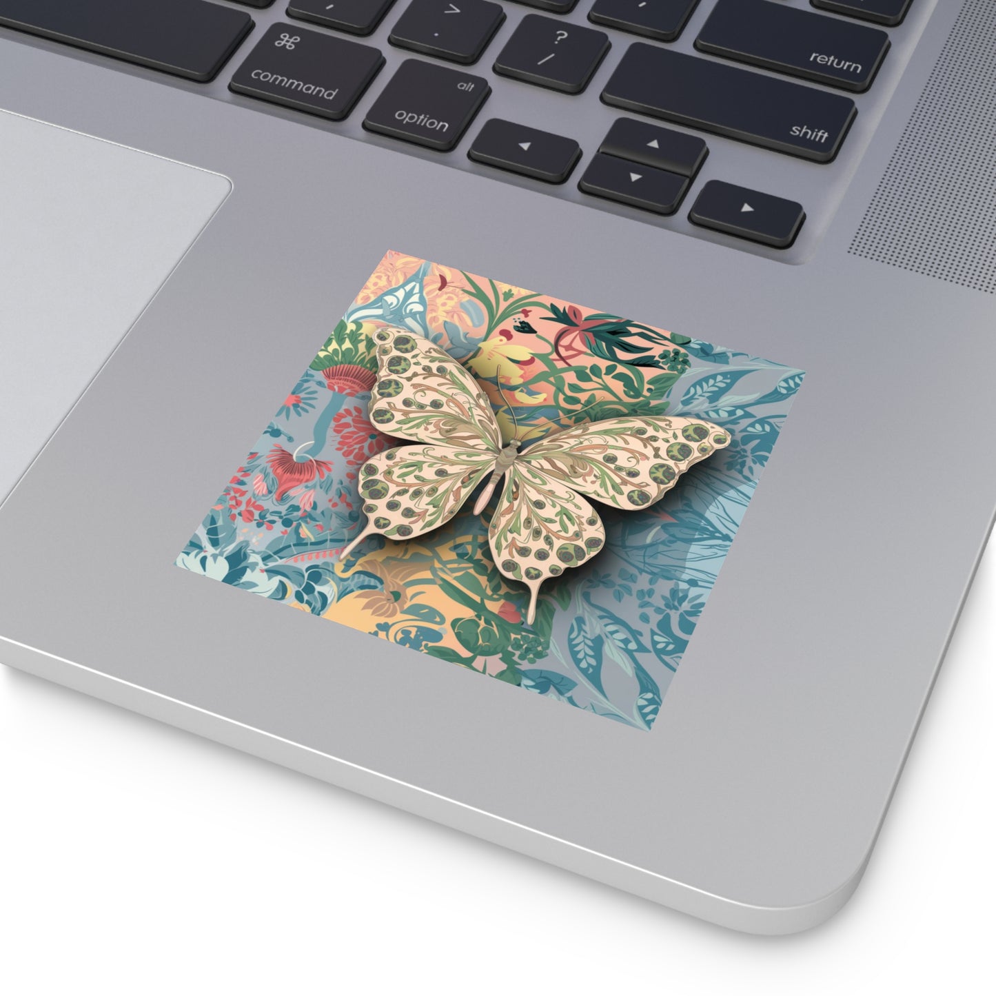 Butterfly and Flowers Square Vinyl Sticker
